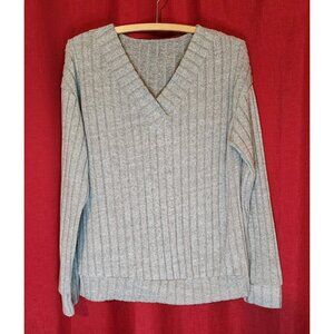 Women's Sweater Knit V-neck Grey Size Medium